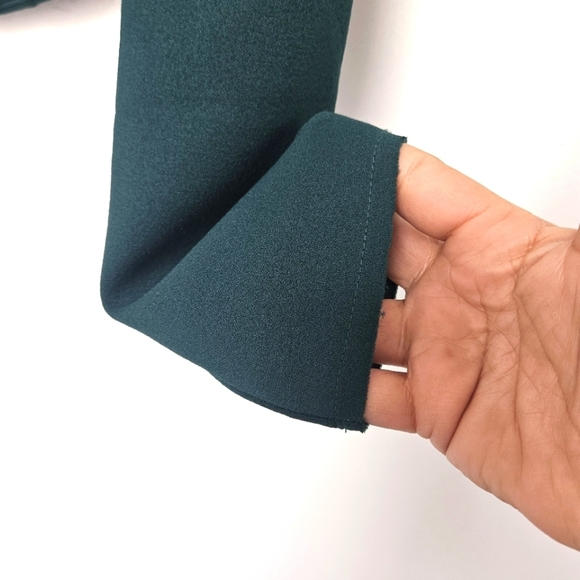 Zara Emerald Green Sz Small Cropped Piped Open Back Stretchy  Long Sleeve Blouse - Picture 6 of 9
